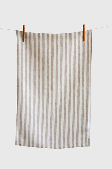 Parallel Linen Striped Tea Towel - Taupe